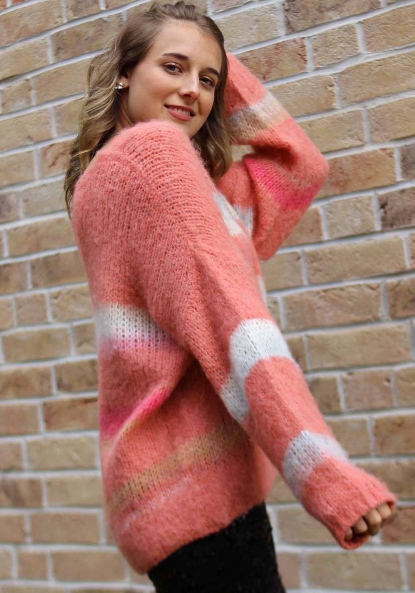 Miss Goodlife Pullover mit multicolor Stripes – apricot Jubiläumsangebot