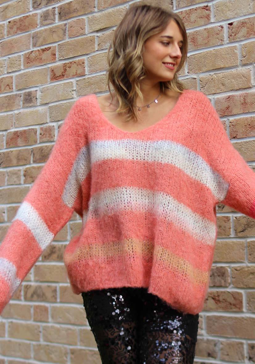 Miss Goodlife Pullover mit multicolor Stripes – apricot Jubiläumsangebot
