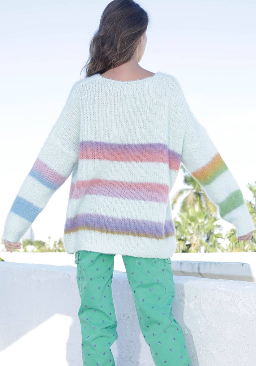 Miss Goodlife Pullover gebrushed mit multicolor Stripes – mint Top Angebot