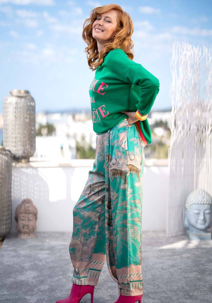 Miss Goodlife Pants Tiger in the jungle – green Hotsell