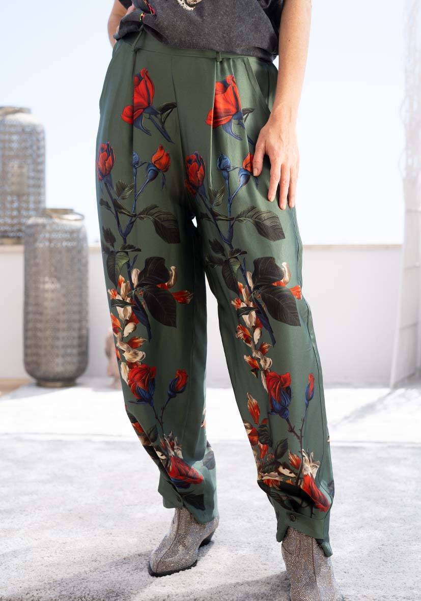 Miss Goodlife Pants Roses – green Lagerräumung