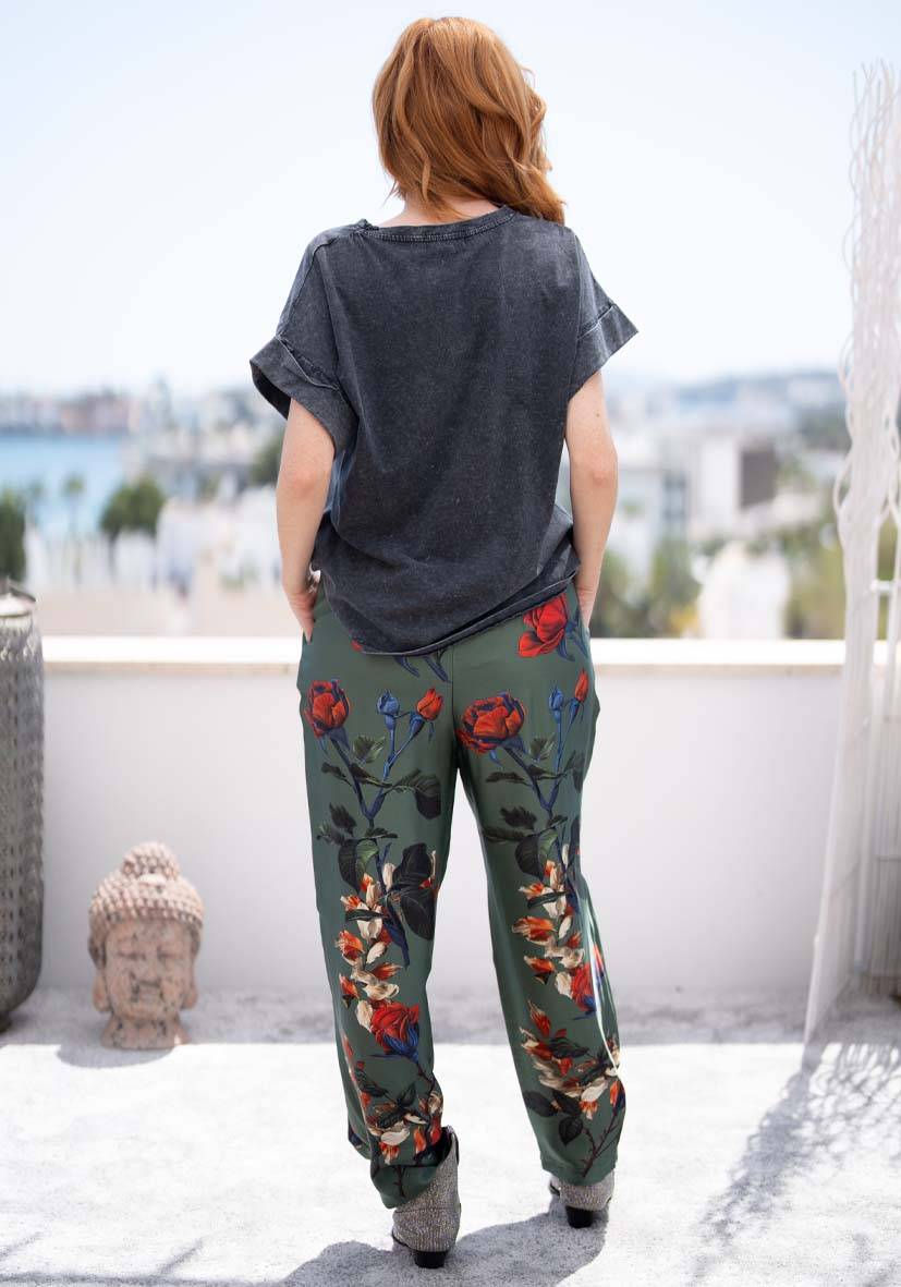 Miss Goodlife Pants Roses – green Lagerräumung