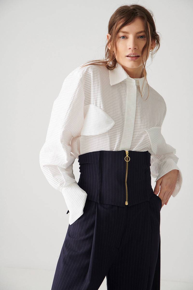 Mykke Hofmann Cotton Plissée Blouse Lon Sonderangebot der Fabrik