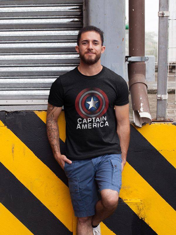 Nastrovje Potsdam Captain America Flash Logo Herren T-Shirt schwarz Weihnachtsangebot