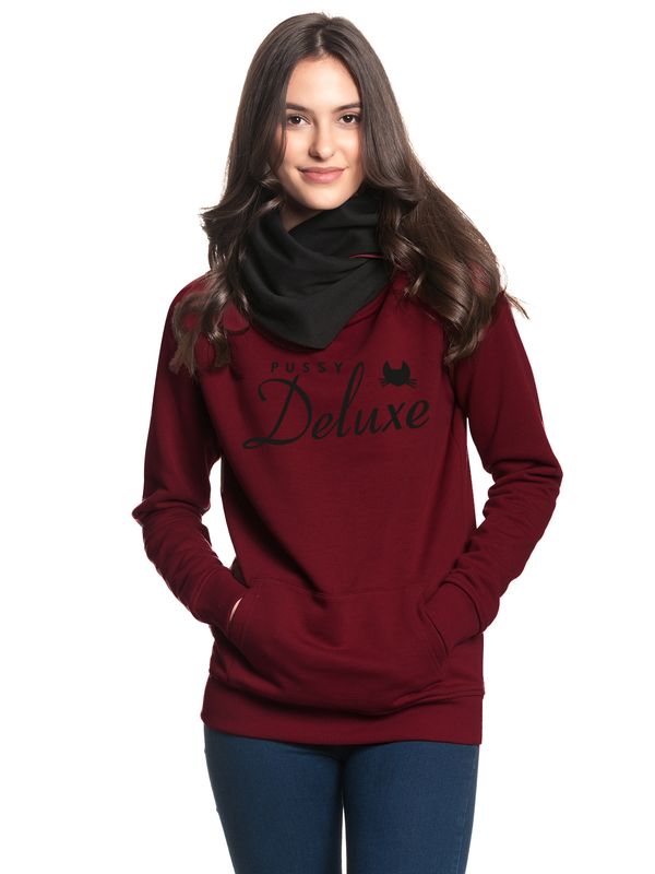 Nastrovje Potsdam Pussy Deluxe Logo Damen Schalkragenpullover rot/schwarz Letzter Tag