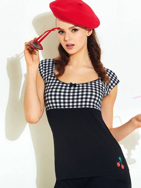 Nastrovje Potsdam Pussy Deluxe Plaid Evie Damen T-Shirt schwarz/weiß Zeitbegrenzte Promotion