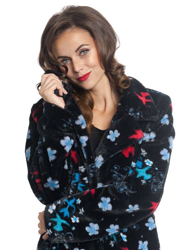 Nastrovje Potsdam Pussy Deluxe Blossom Coat Damen Wintermantel schwarz allover Blitzangebot