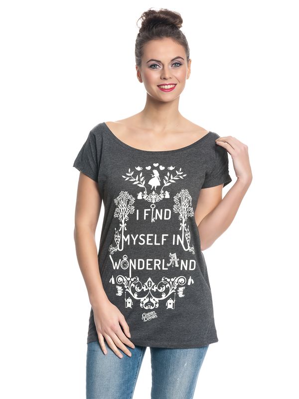 Nastrovje Potsdam Alice im Wunderland I Find Myself in Wonderland Damen Loose-Shirt dunkelgrau meliert VIP-Rabatte