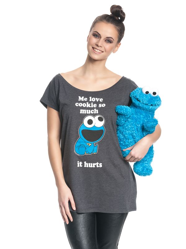 Nastrovje Potsdam Sesamstrasse Me Love Cookie Damen Loose-Shirt dunkelgrau meliert Kostenlose Rückgabe