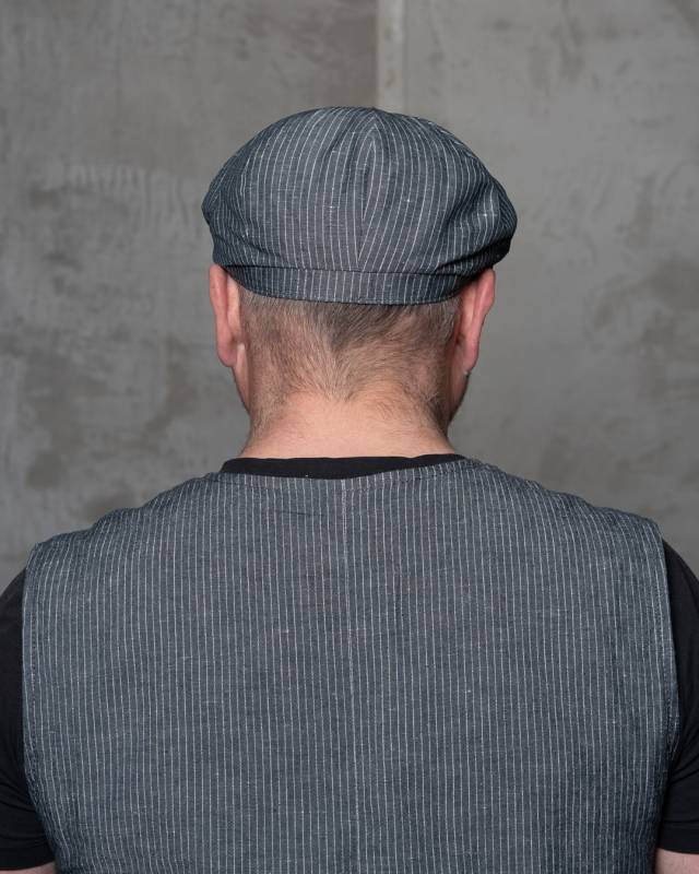 Pike Brothers 1928 Newsboy Cap grey striped linen Weihnachtsangebot