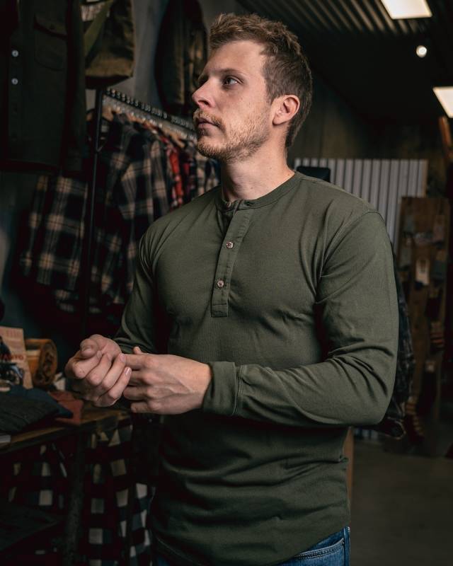 Pike Brothers 1927 Henley Shirt long sleeve Mojave green Blitzverkäufe