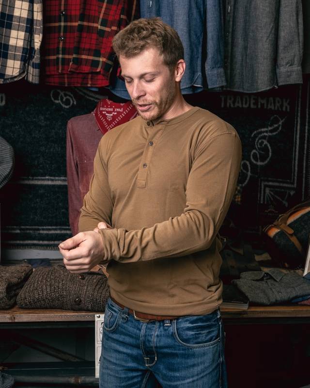Pike Brothers 1927 Henley Shirt long sleeve Mojave brown Fabrik Onlineshop