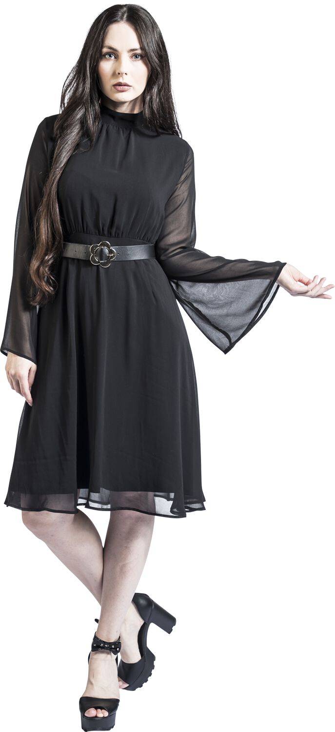 EMP "60s Sheer Layer Belted Dress" Mittellanges Kleid schwarz von Voodoo Vixen Limitierter Zeitrabatt
