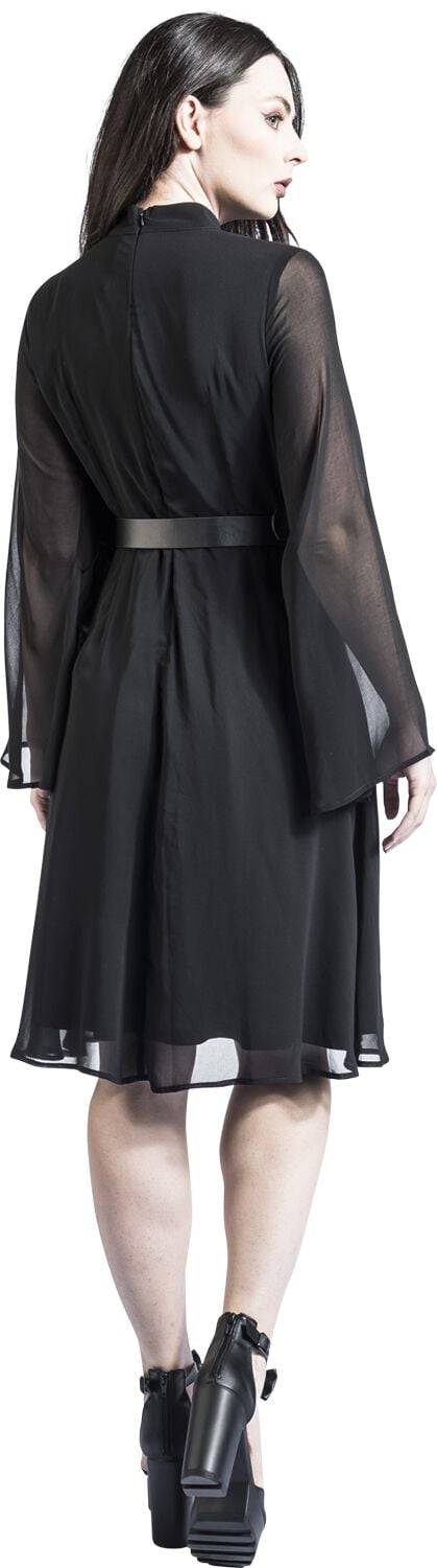 EMP "60s Sheer Layer Belted Dress" Mittellanges Kleid schwarz von Voodoo Vixen Limitierter Zeitrabatt