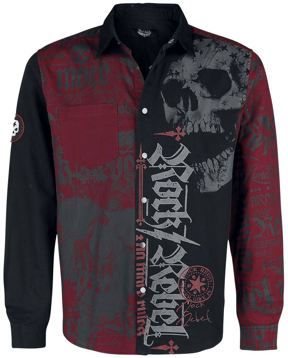 EMP Langarmhemd schwarz/rot von Rock Rebel by EMP Bis zu 50% Rabatt