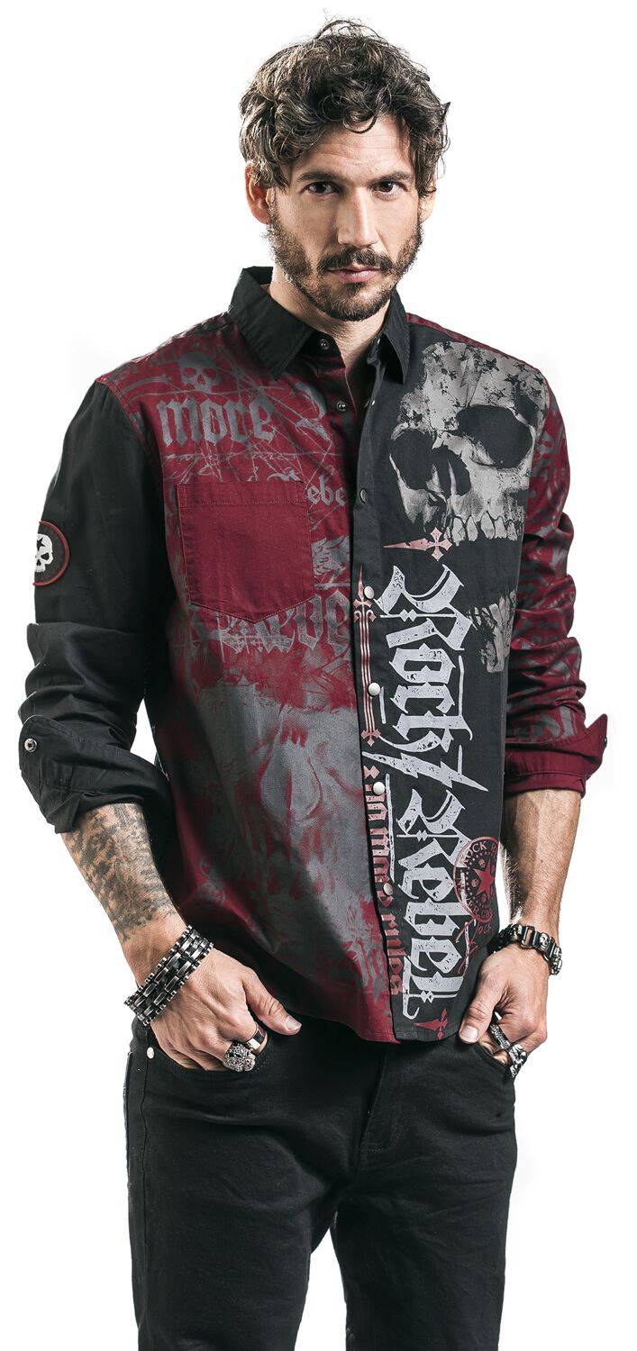 EMP Langarmhemd schwarz/rot von Rock Rebel by EMP Bis zu 50% Rabatt