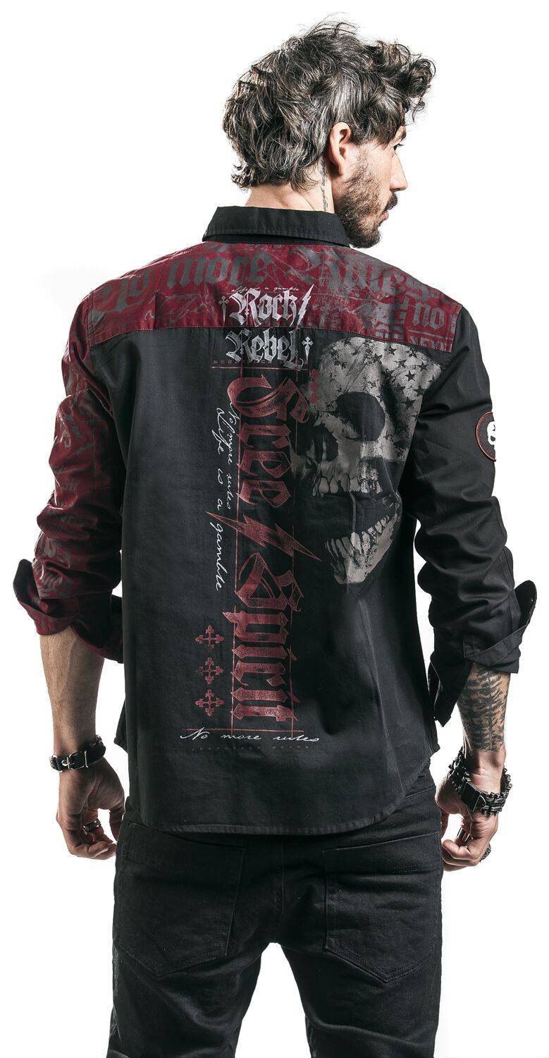 EMP Langarmhemd schwarz/rot von Rock Rebel by EMP Bis zu 50% Rabatt