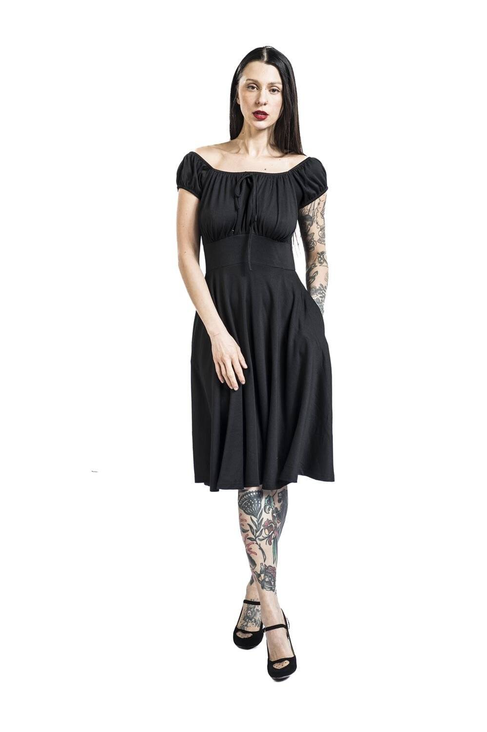 EMP "Gathered Neckline Flare Dress" Mittellanges Kleid schwarz von Voodoo Vixen Clearance-Verkauf