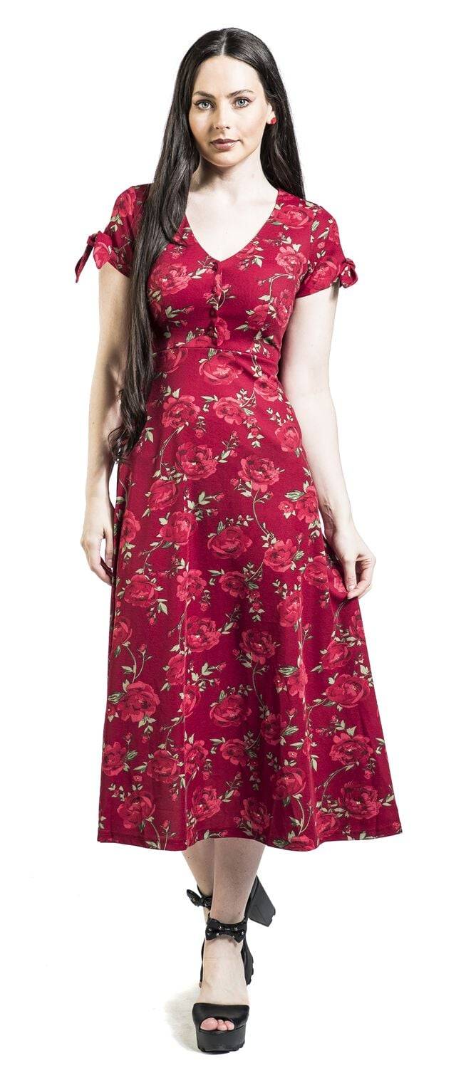 EMP "V Neck Flared Dress" Langes Kleid rot von Voodoo Vixen Hotsell