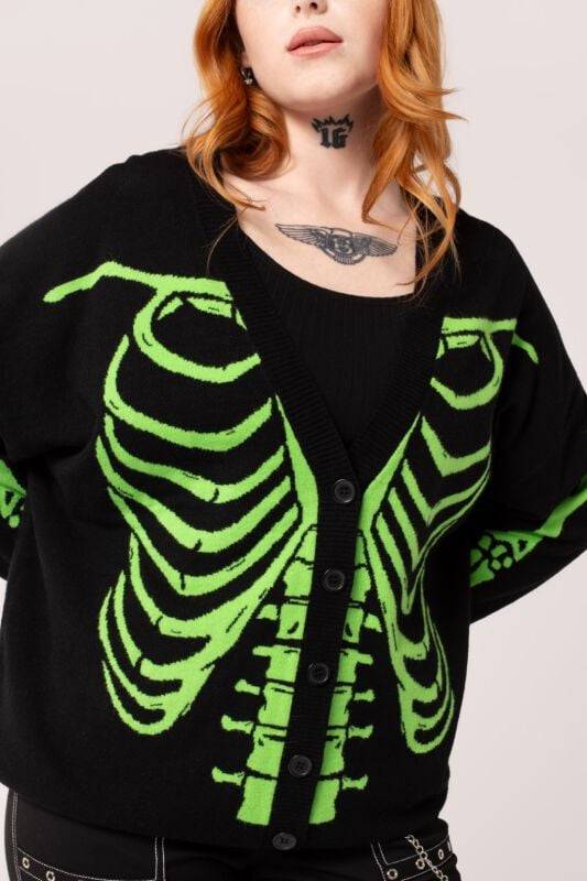 EMP "Skeleton Cardigan" Cardigan schwarz/grün von Hell Bunny Sonderangebot