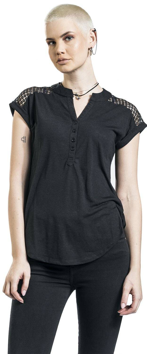 EMP "Heeze - Back Lace Wide Slub Jersey Tee" T-Shirt schwarz von Rotterdamned Sonderangebote