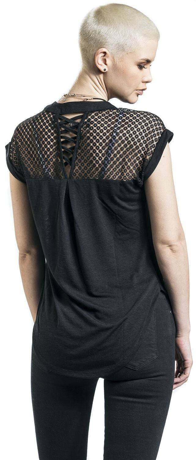 EMP "Heeze - Back Lace Wide Slub Jersey Tee" T-Shirt schwarz von Rotterdamned Sonderangebote
