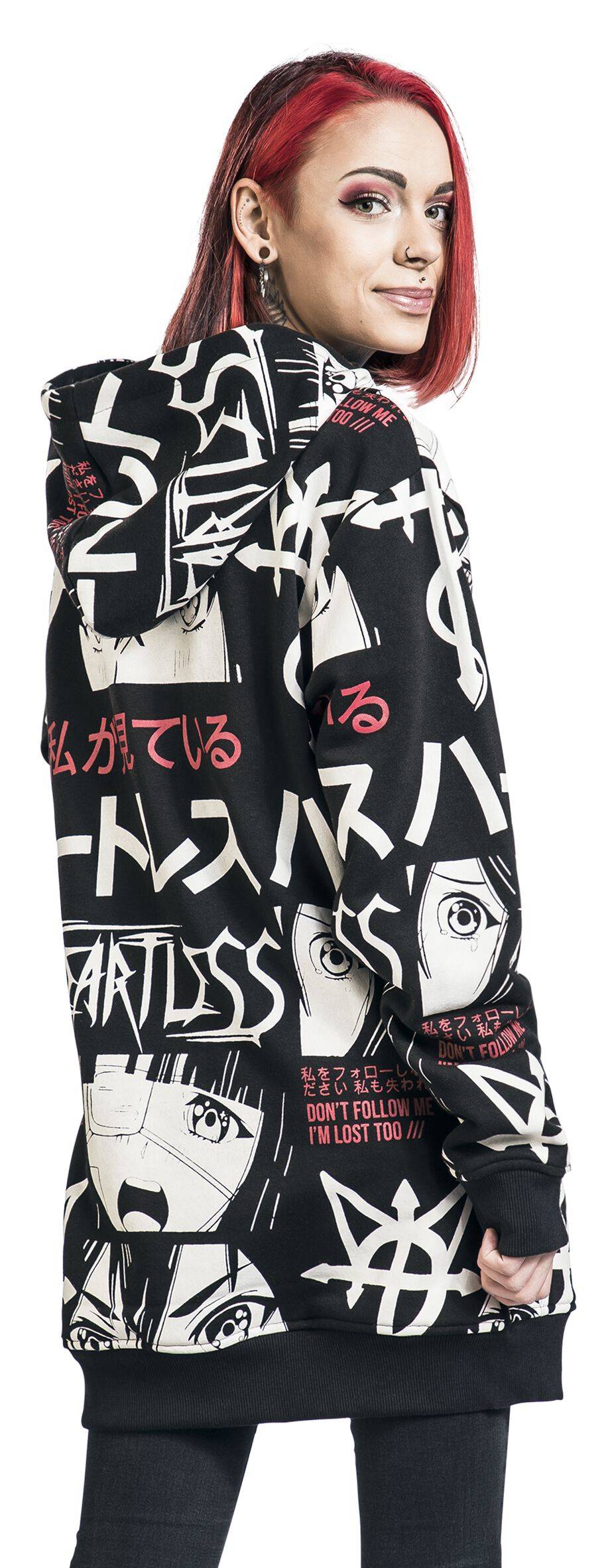 EMP "I'm Lost Hood" Kapuzenpullover schwarz/weiß/rot von Heartless Rabatt
