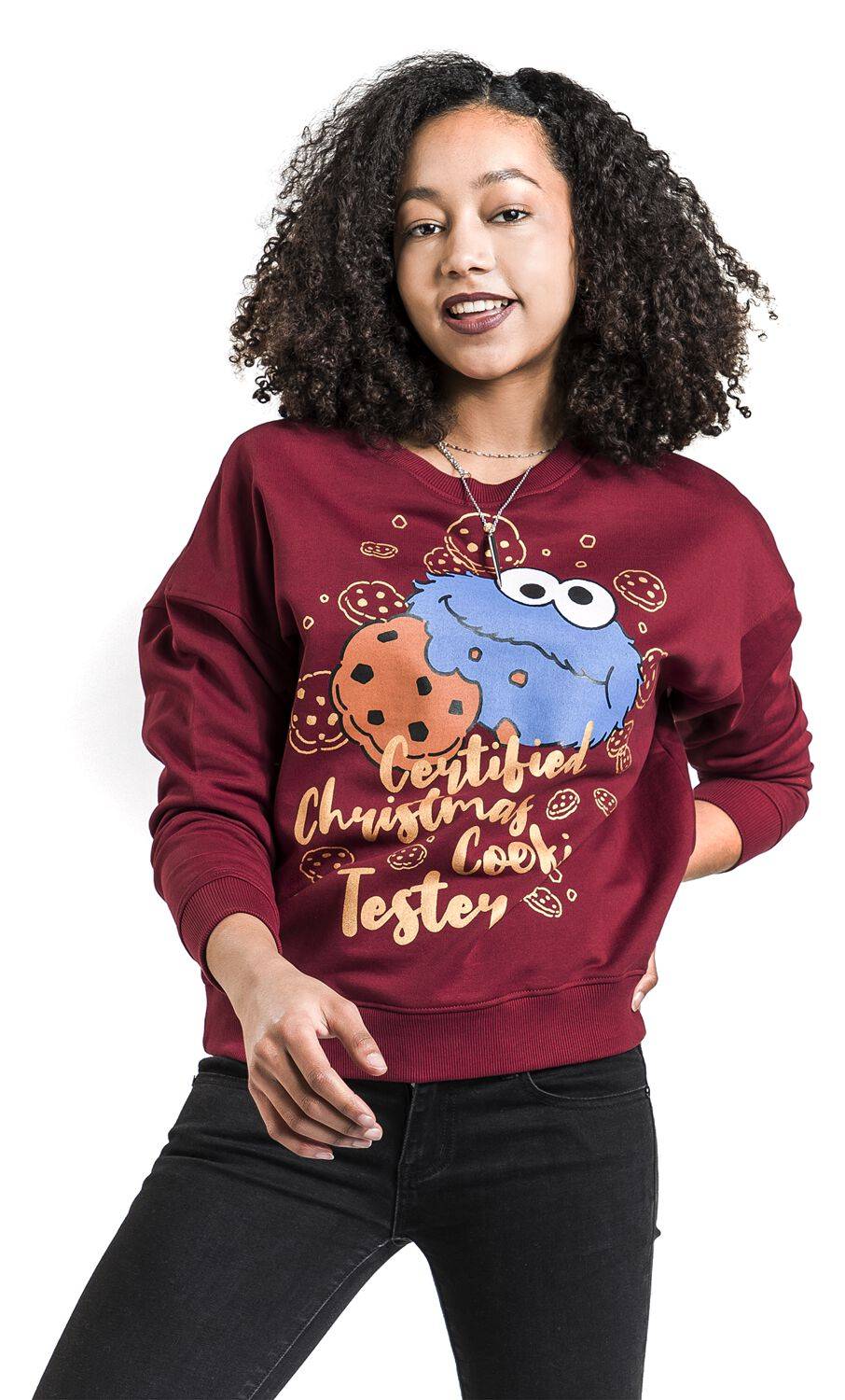 EMP "Christmas Cookie" Weihnachtspullover rot von Sesamstraße Saisonschlussverkauf