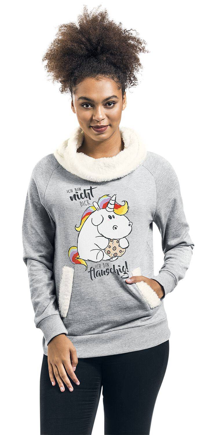 EMP "Ich bin nicht dick. Ich bin flauschig!" Sweatshirt grau meliert von Pummeleinhorn Großer Ausverkauf