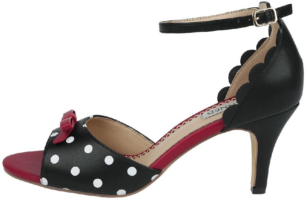 EMP "Poppy Polka Open Toe Sandals" High Heel schwarz/rot von Banned Retro Vatertagsangebot