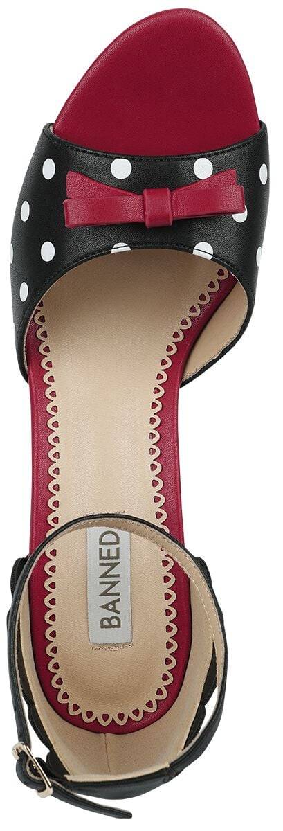 EMP "Poppy Polka Open Toe Sandals" High Heel schwarz/rot von Banned Retro Vatertagsangebot