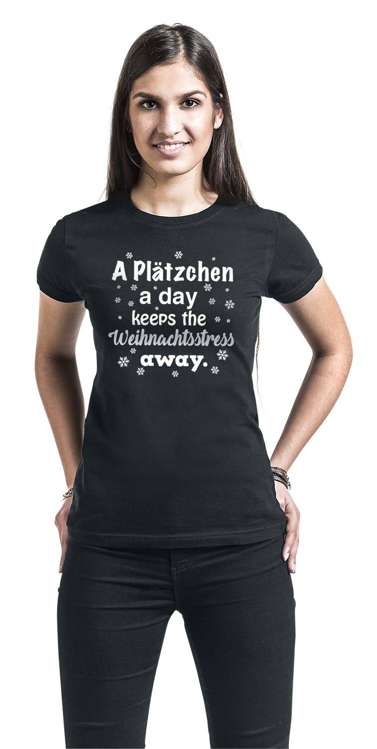 EMP "A Plätzchen A Day Keeps The Weihnachtsstress Away." T-Shirt schwarz von Sprüche Online Shopping