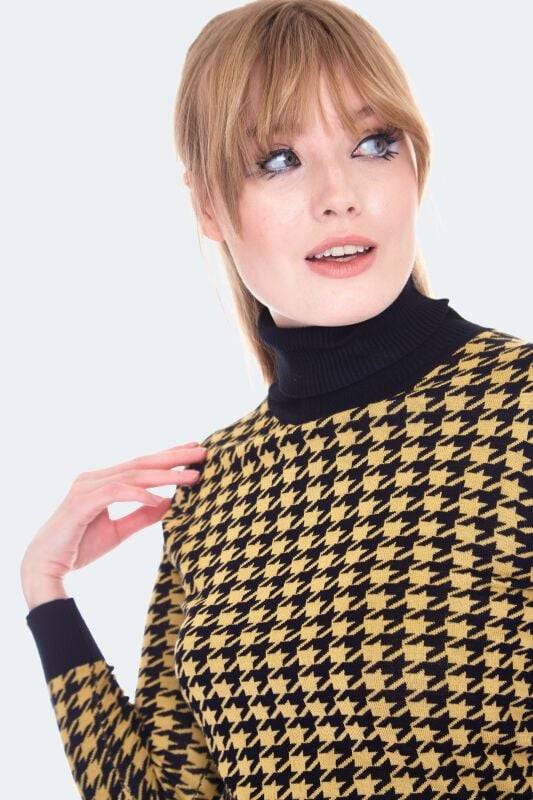 EMP "Mustard And Black Houndstooth Rollneck Sweater" Strickpullover gelb/schwarz von Voodoo Vixen Bis zu 65% Rabatt