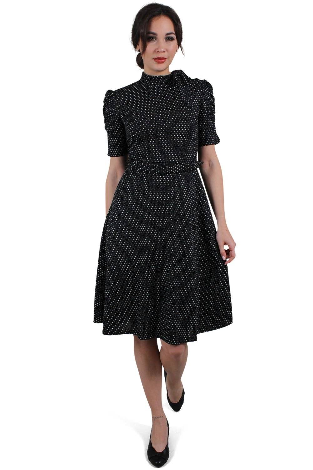 EMP "Posie Black Polka Dot Tie-neck Dress" Mittellanges Kleid schwarz von Voodoo Vixen Weihnachtsangebot