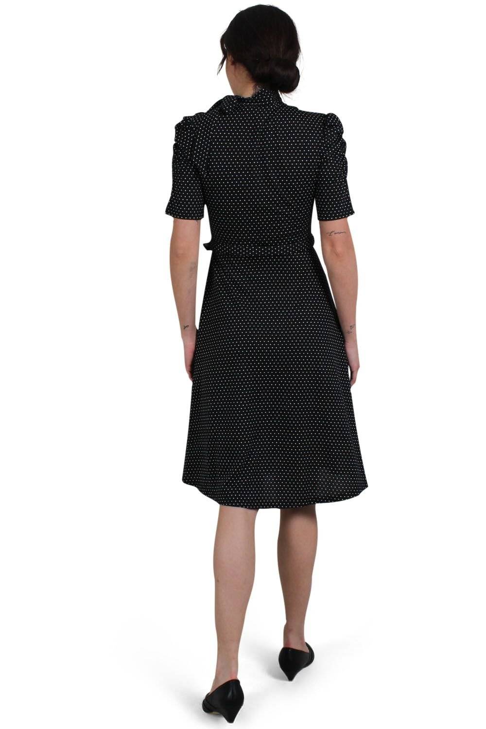 EMP "Posie Black Polka Dot Tie-neck Dress" Mittellanges Kleid schwarz von Voodoo Vixen Weihnachtsangebot