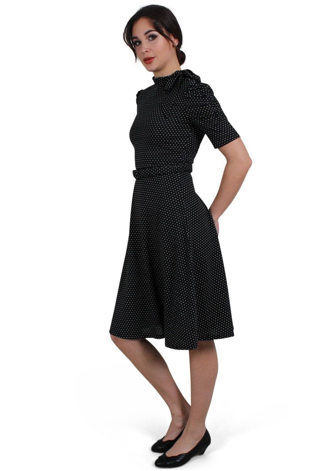 EMP "Posie Black Polka Dot Tie-neck Dress" Mittellanges Kleid schwarz von Voodoo Vixen Weihnachtsangebot