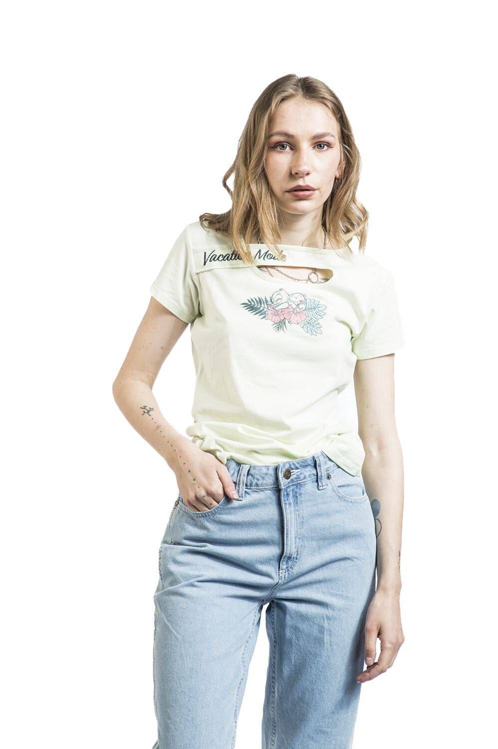 EMP "Stitch - Blumen" T-Shirt hellgrün von Lilo & Stitch Fabrikpreis