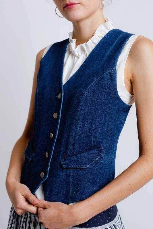 Rockmacherin Resal Damenweste aus Denim im klassischen Stil Outlet
