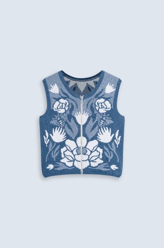 Rockmacherin Wally Strickweste mit Jacquardmuster und Reißverschluss Günstig kaufen