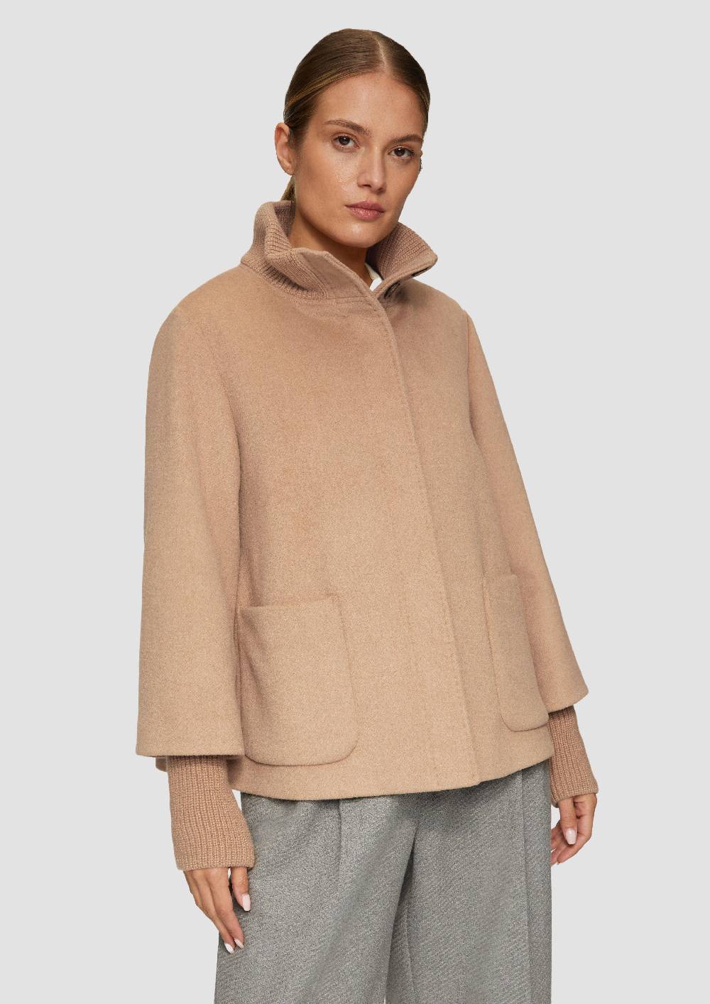 S.Oliver Jacke aus Wollmix mit Rippbündchen Fabrik Onlineshop
