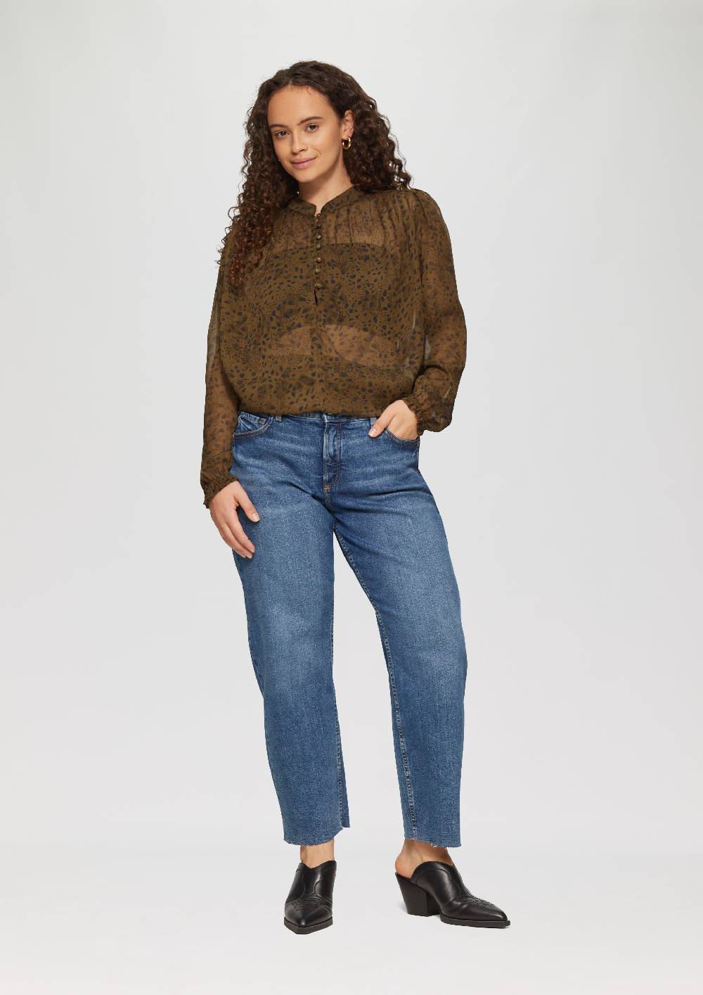 S.Oliver Leicht transparente Chiffonbluse mit Puffärmeln Letzter Tag