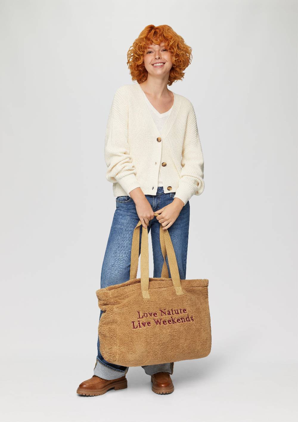S.Oliver Shopper aus Teddyplüsch mit Stickerei Clearance-Verkauf