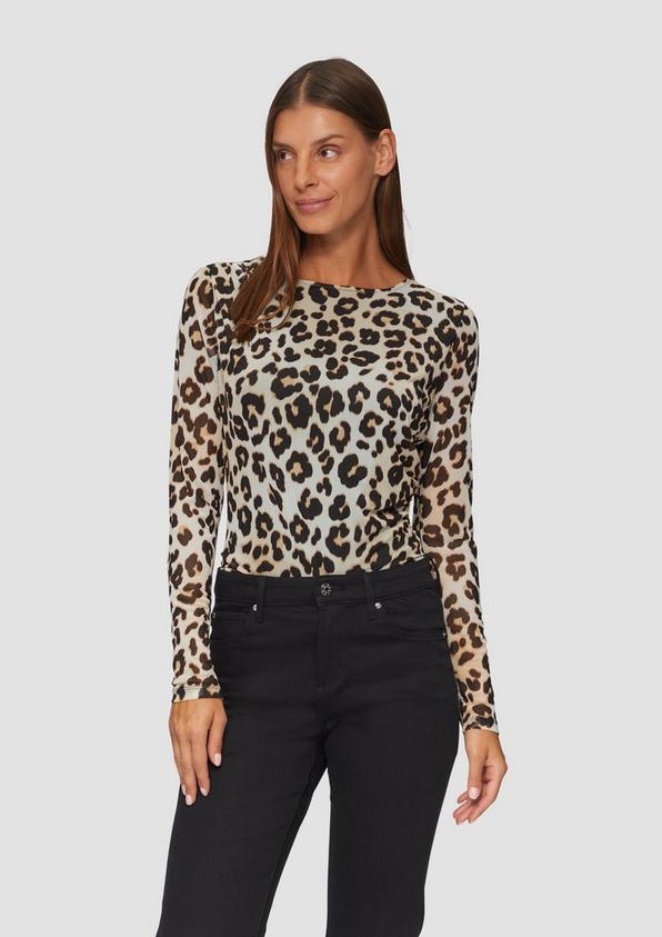 S.Oliver Mesh-Shirt mit asymmetrischer Raffung und Leo-Print Neueste Mode