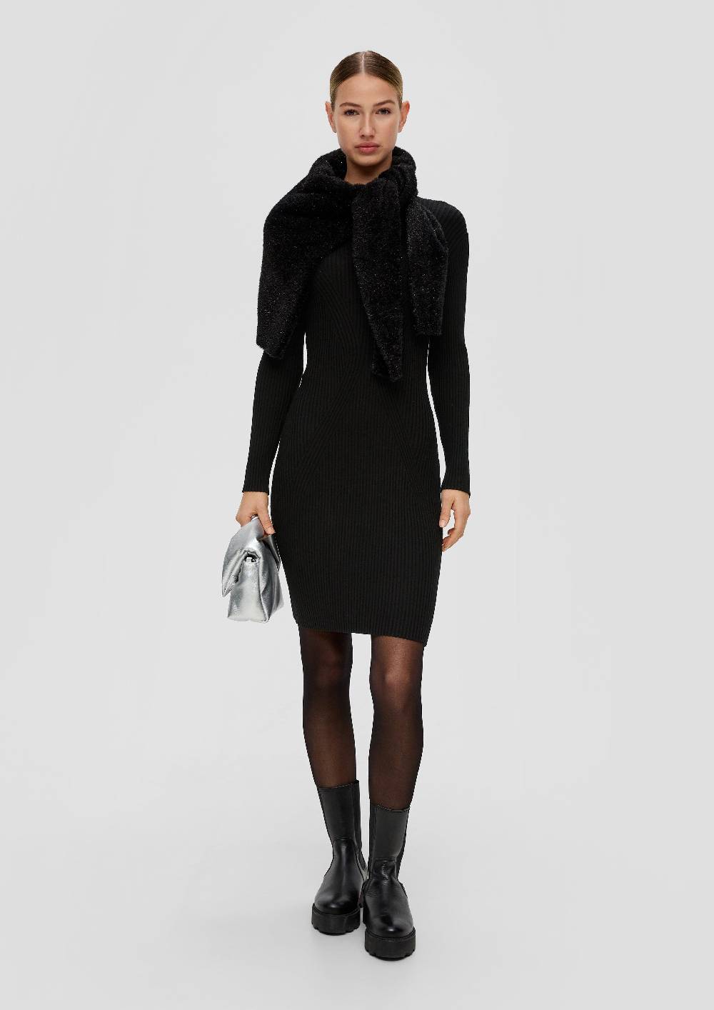 S.Oliver Geripptes Strickkleid aus Viskosemix Online Outlet