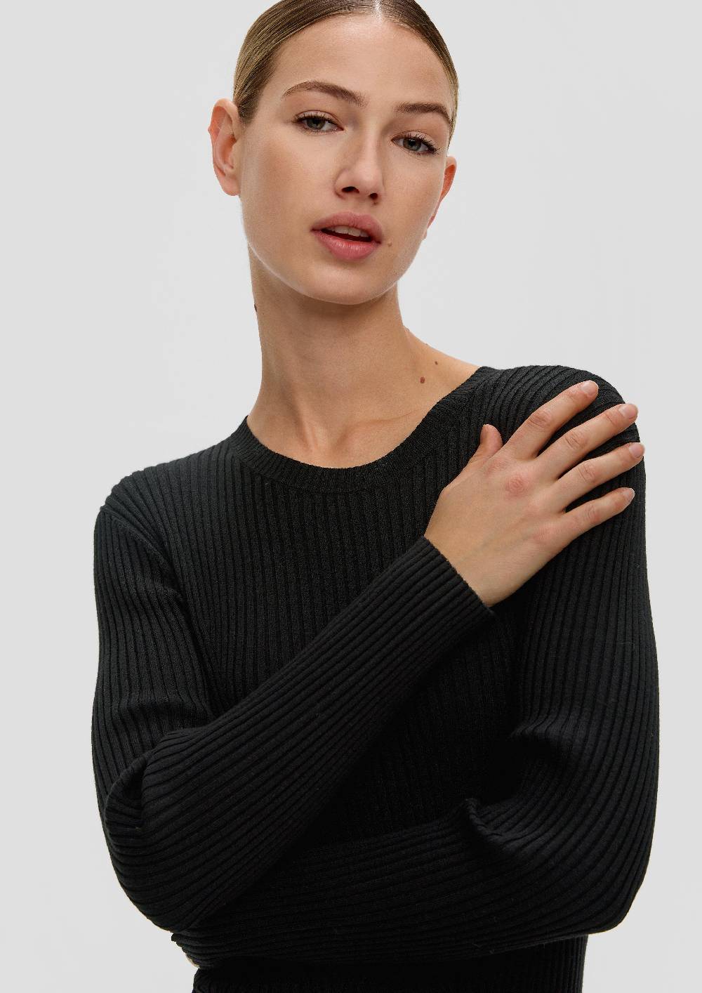 S.Oliver Geripptes Strickkleid aus Viskosemix Online Outlet
