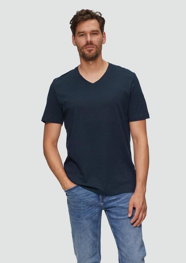 S.Oliver Baumwollshirt mit V-Ausschnitt und Flammgarnstruktur Bis zu 65% Rabatt