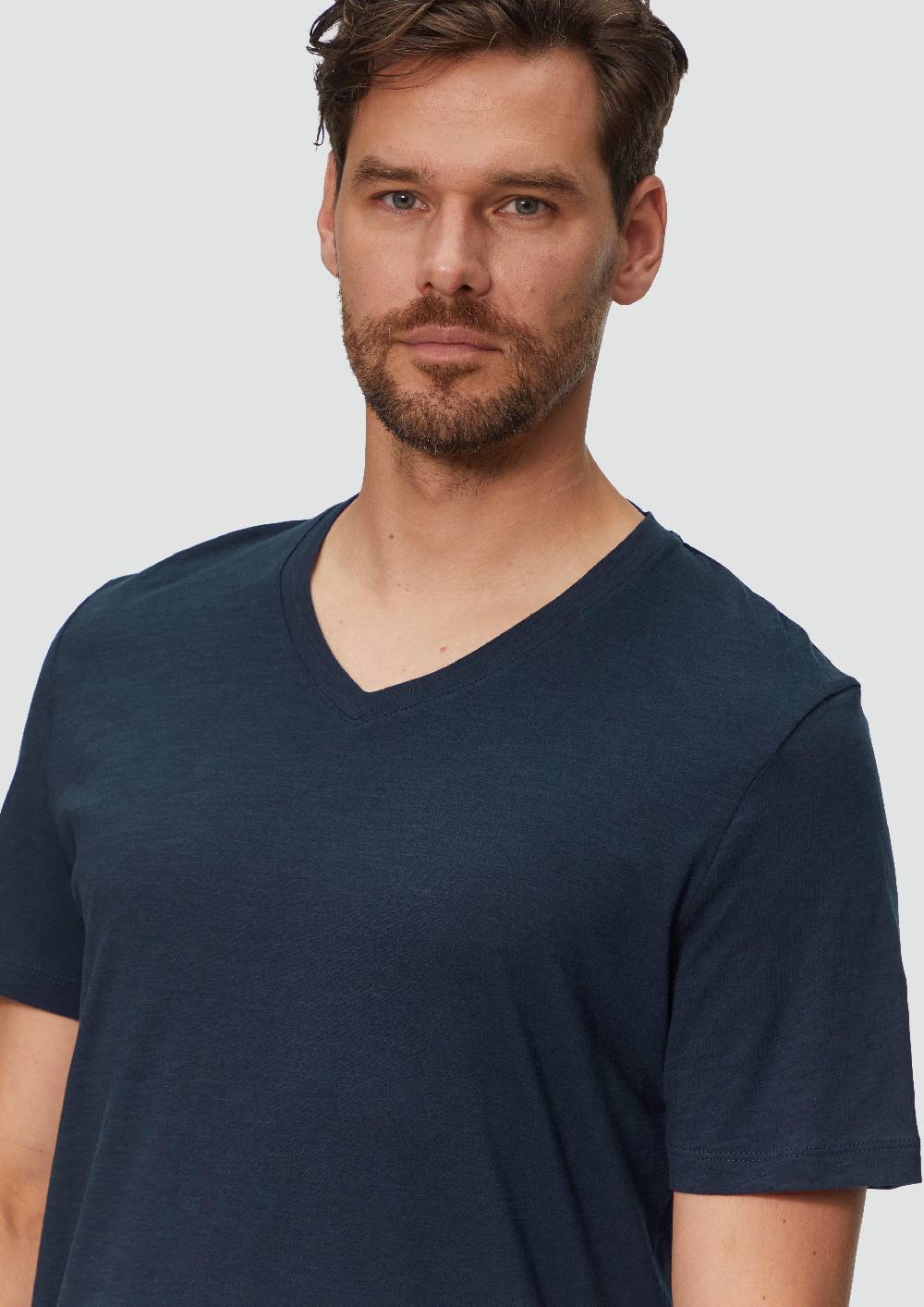 S.Oliver Baumwollshirt mit V-Ausschnitt und Flammgarnstruktur Bis zu 65% Rabatt