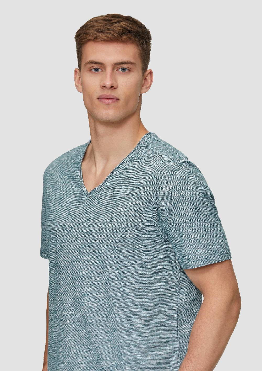 S.Oliver Meliertes T-Shirt mit V-Ausschnitt und Logo-Detail Nur für heute