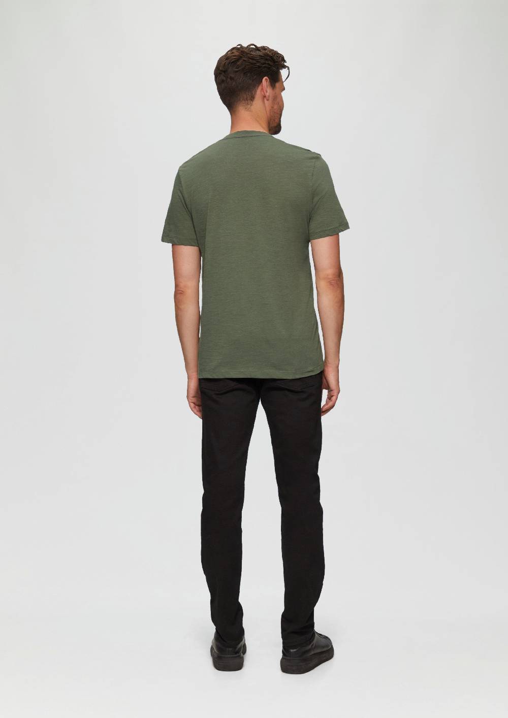 S.Oliver Baumwollshirt mit V-Ausschnitt und Flammgarnstruktur Kostenloser Versand international