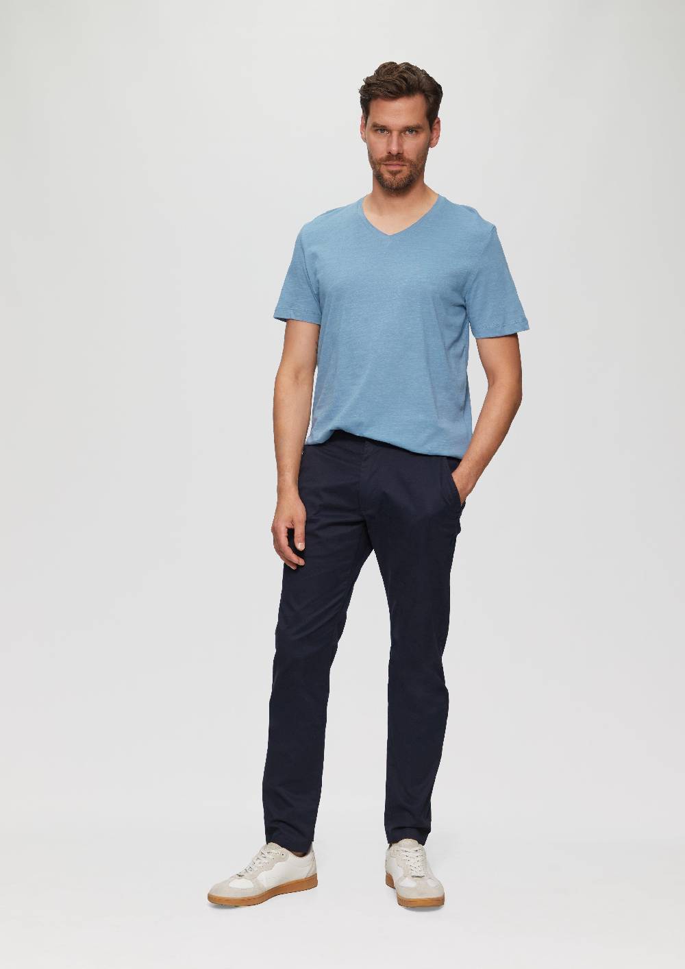 S.Oliver Baumwollshirt mit V-Ausschnitt und Flammgarnstruktur Black Friday